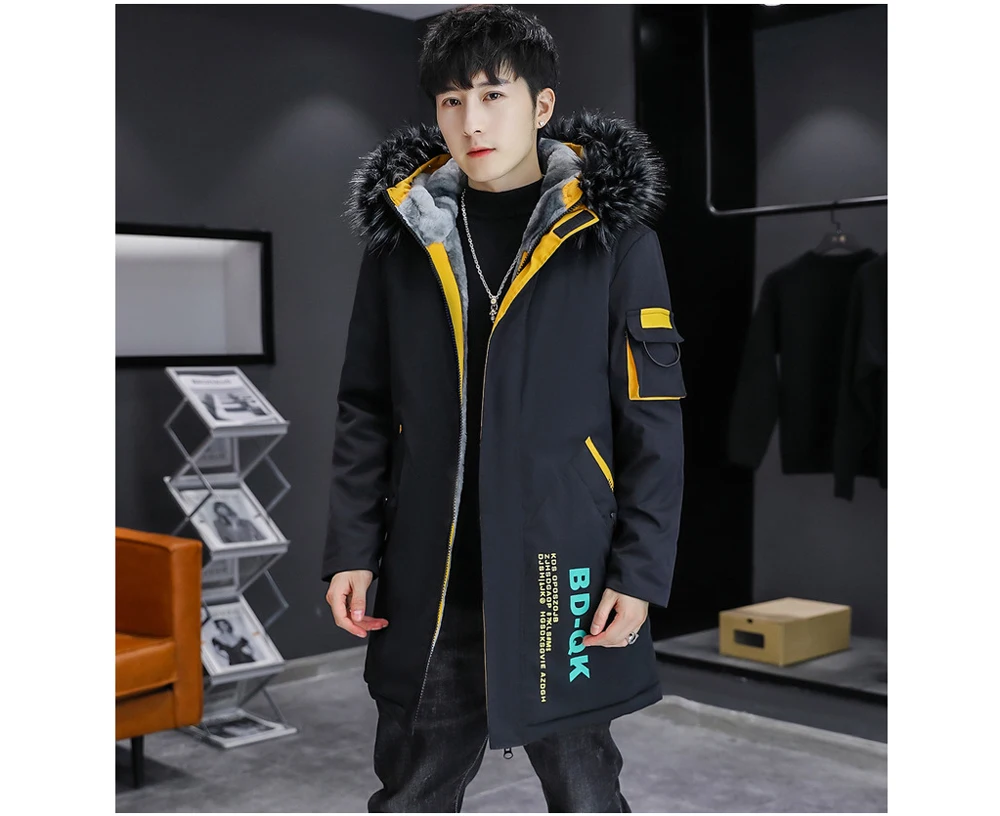 DIMUSI Winter Men's Mid-Long Parkas Coats Male Thermal Hooded Jackets Men Classic Fur Collar Fleece Liner Padded Jacket Clothing
