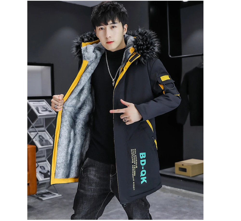 DIMUSI Winter Men's Mid-Long Parkas Coats Male Thermal Hooded Jackets Men Classic Fur Collar Fleece Liner Padded Jacket Clothing