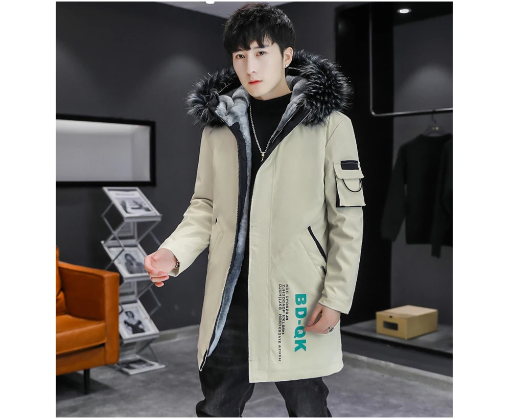 DIMUSI Winter Men's Mid-Long Parkas Coats Male Thermal Hooded Jackets Men Classic Fur Collar Fleece Liner Padded Jacket Clothing