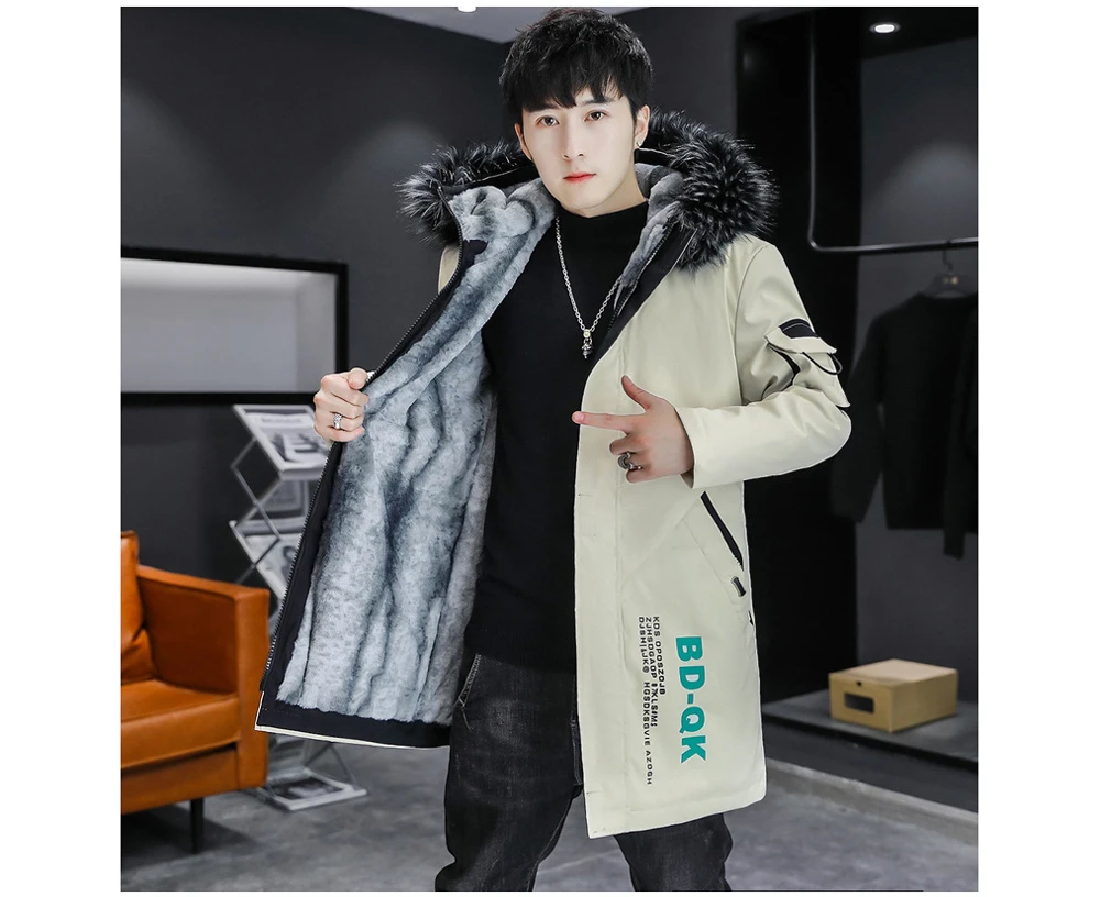 DIMUSI Winter Men's Mid-Long Parkas Coats Male Thermal Hooded Jackets Men Classic Fur Collar Fleece Liner Padded Jacket Clothing