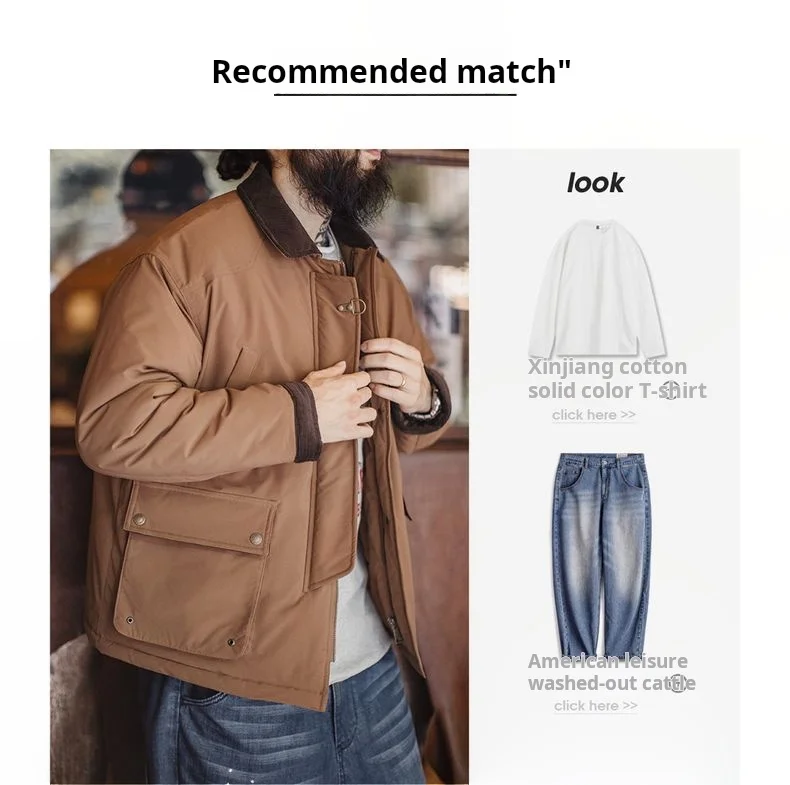 Maden Vintage Men's Safari Cotton Jacket Warm Padded Hunting Jacket Corduroy Collar Barn Coat Windbreaker for Autumn Winter