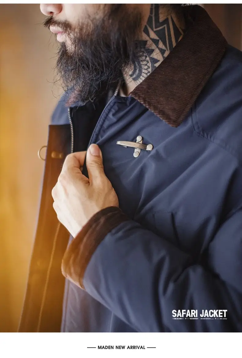 Maden Vintage Men's Safari Cotton Jacket Warm Padded Hunting Jacket Corduroy Collar Barn Coat Windbreaker for Autumn Winter