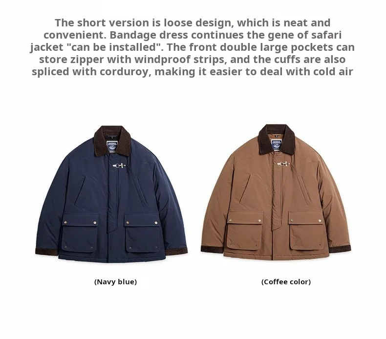 Maden Vintage Men's Safari Cotton Jacket Warm Padded Hunting Jacket Corduroy Collar Barn Coat Windbreaker for Autumn Winter