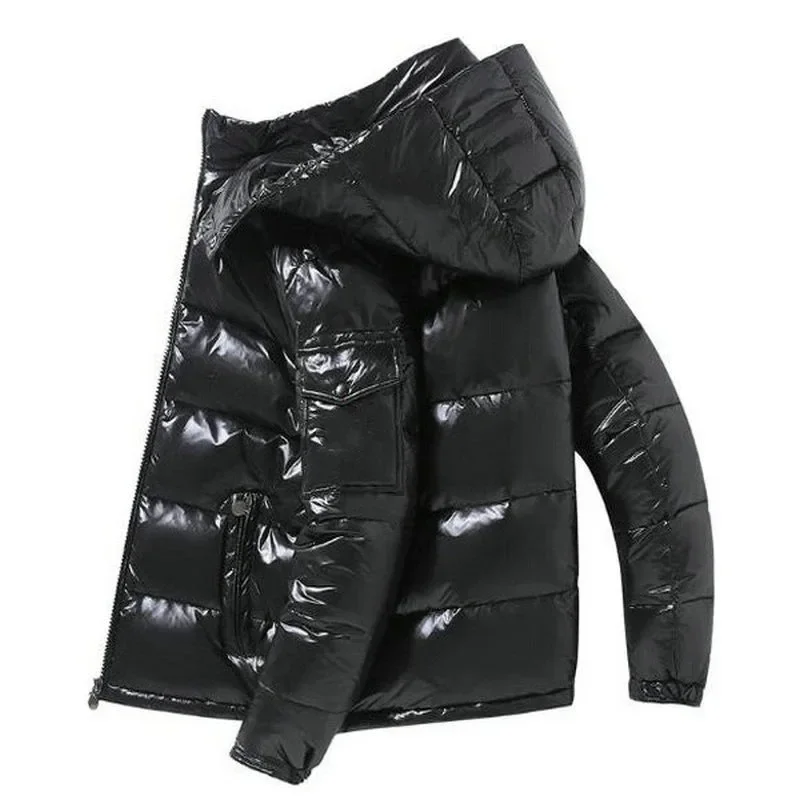 brand White Duck Down Coats Man Winter Fashion Solid Zipper Outwears Thicken Down Jacket Men Casual Hood Shiny Warm Loose Parkas