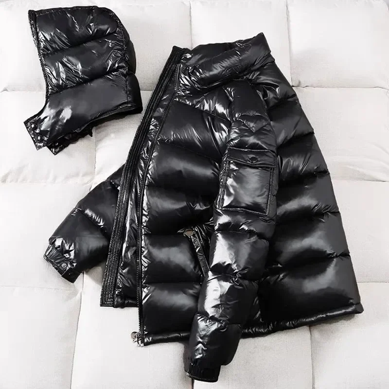 brand White Duck Down Coats Man Winter Fashion Solid Zipper Outwears Thicken Down Jacket Men Casual Hood Shiny Warm Loose Parkas