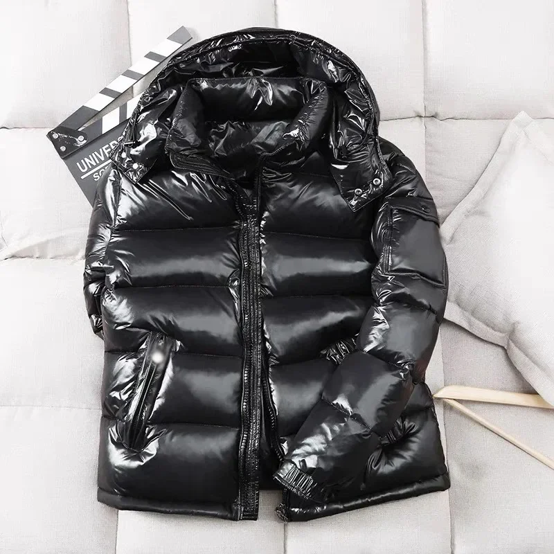 brand White Duck Down Coats Man Winter Fashion Solid Zipper Outwears Thicken Down Jacket Men Casual Hood Shiny Warm Loose Parkas