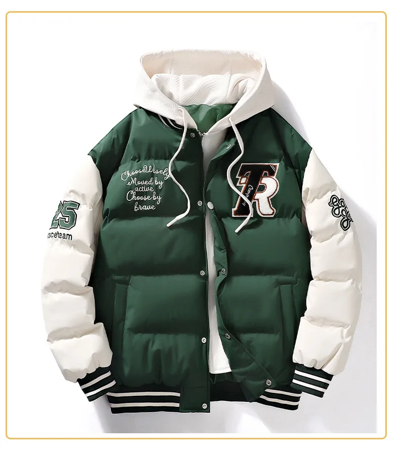 Men's Parka Cotton Padded Jacket Hooded Letter Embroidery Zipper Pockets Coldproof Outerwear Male Coat Streetwear Chic Hot Sales