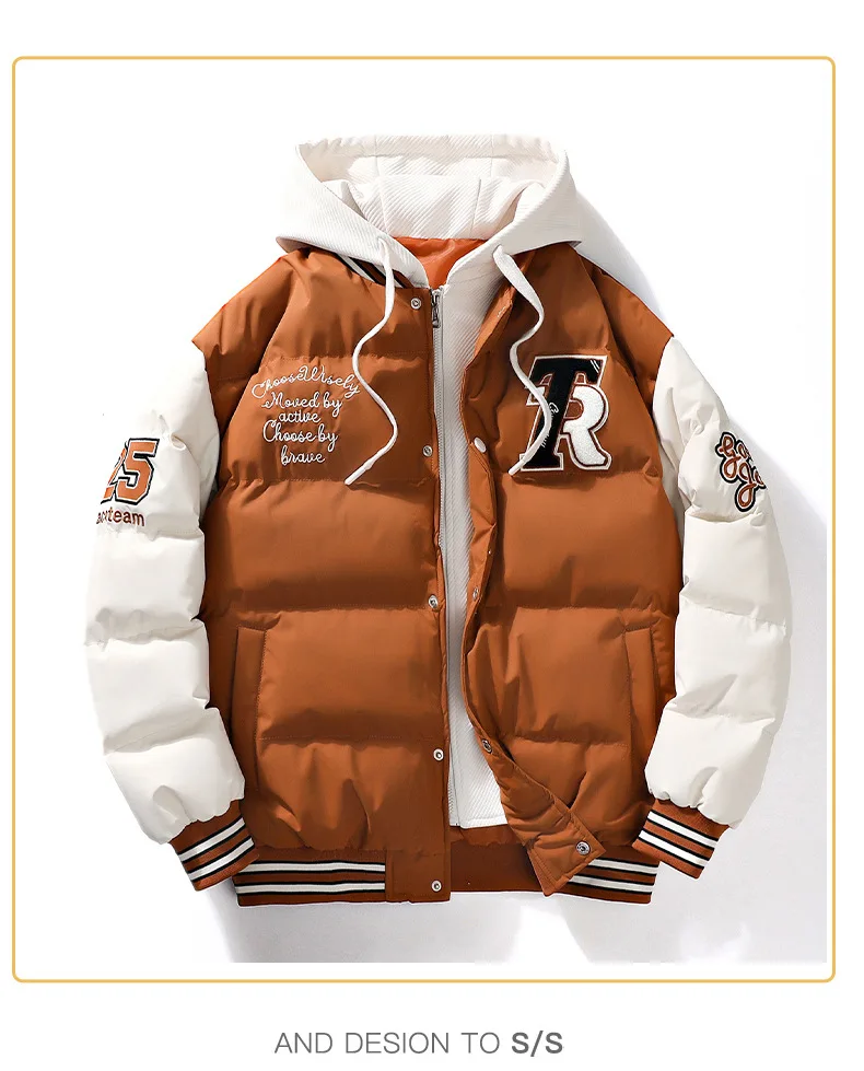 Men's Parka Cotton Padded Jacket Hooded Letter Embroidery Zipper Pockets Coldproof Outerwear Male Coat Streetwear Chic Hot Sales
