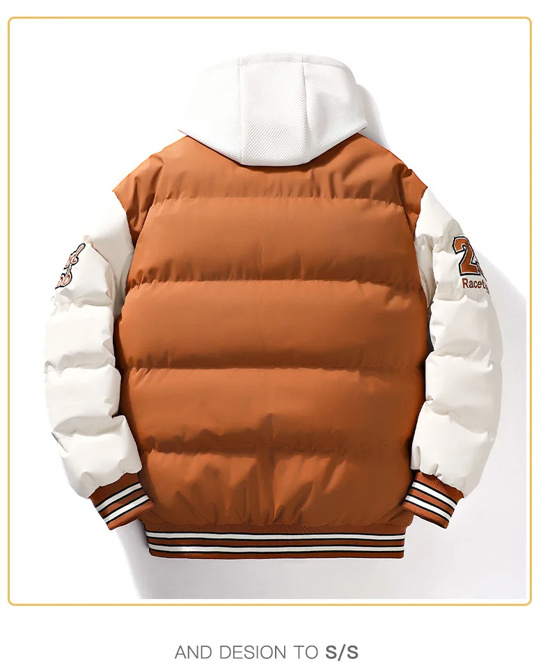 Men's Parka Cotton Padded Jacket Hooded Letter Embroidery Zipper Pockets Coldproof Outerwear Male Coat Streetwear Chic Hot Sales
