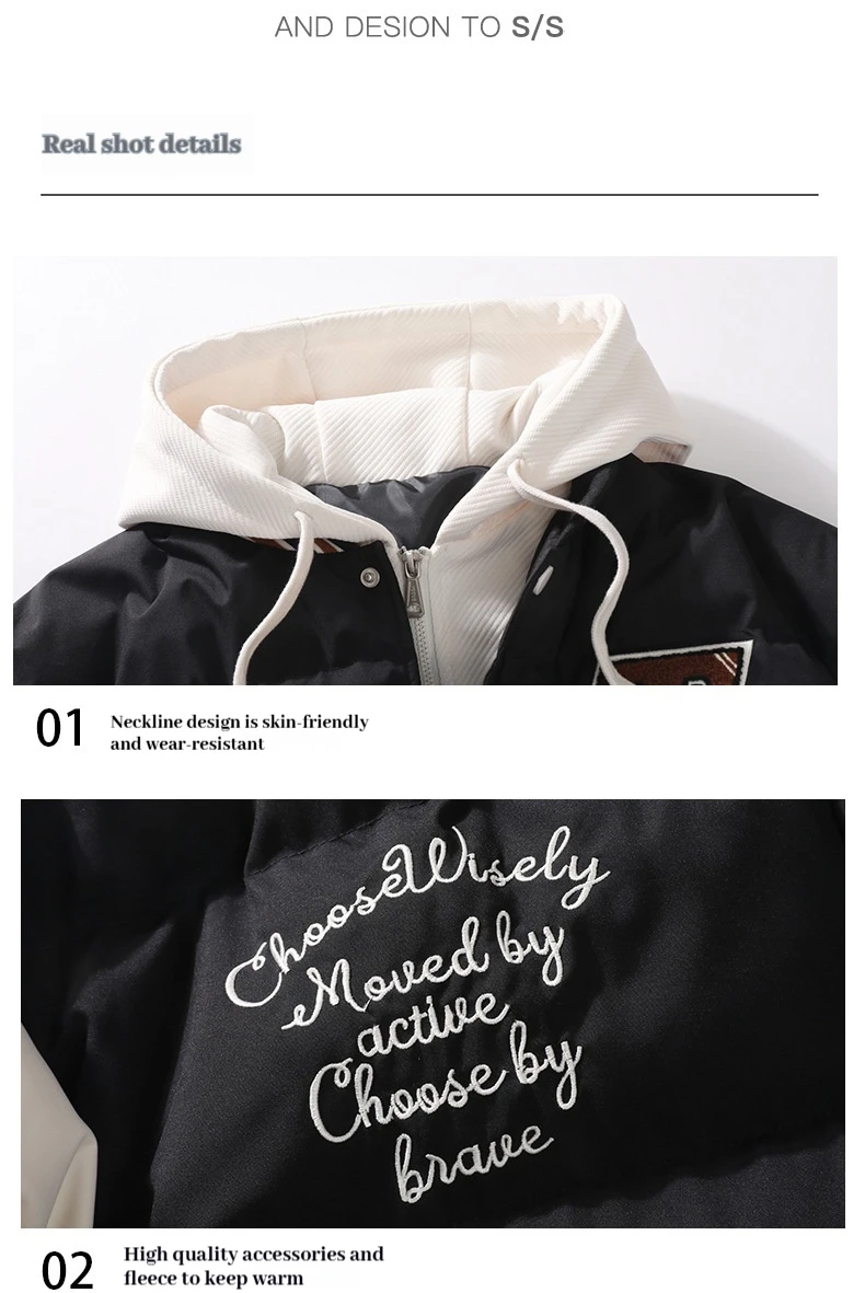Men's Parka Cotton Padded Jacket Hooded Letter Embroidery Zipper Pockets Coldproof Outerwear Male Coat Streetwear Chic Hot Sales