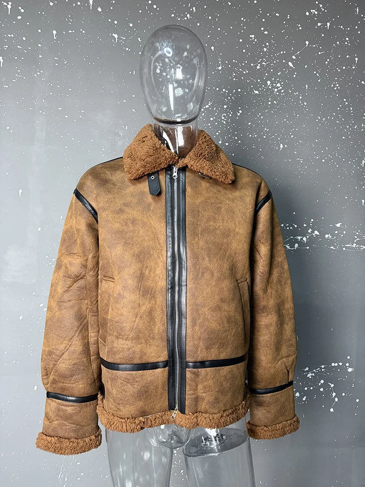 IEFB Leather Cotton Coat For Men's Winter Korean Style Loose Lamb Suede Motorcycle Pu Padded Jacket Trend Male Spring New 9C3184