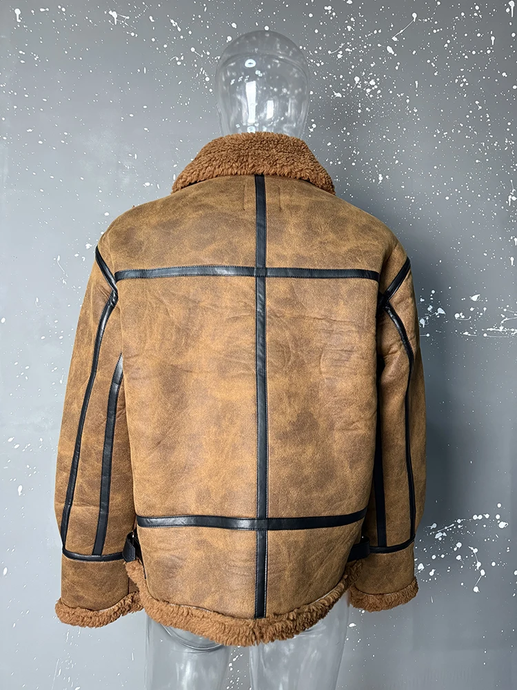 IEFB Leather Cotton Coat For Men's Winter Korean Style Loose Lamb Suede Motorcycle Pu Padded Jacket Trend Male Spring New 9C3184