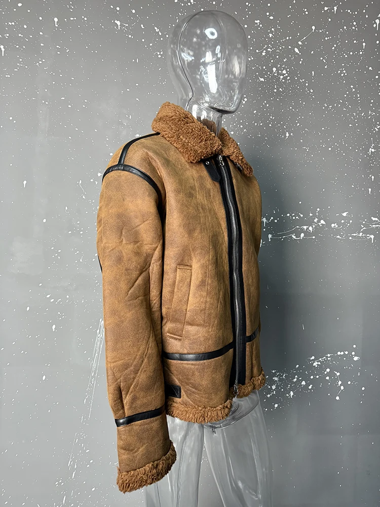 IEFB Leather Cotton Coat For Men's Winter Korean Style Loose Lamb Suede Motorcycle Pu Padded Jacket Trend Male Spring New 9C3184