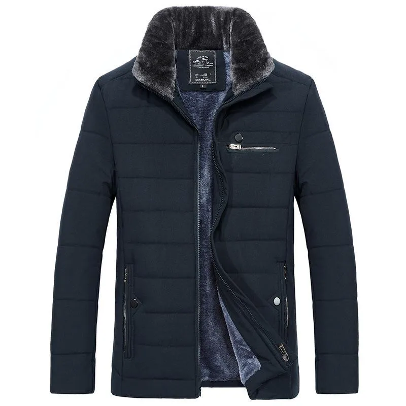Men's Warm Jacket Winter Coats Fur Collar Windbreaker Cotton Padded Anorak Thick Black Coat Male Casual Fleece Jacket Men