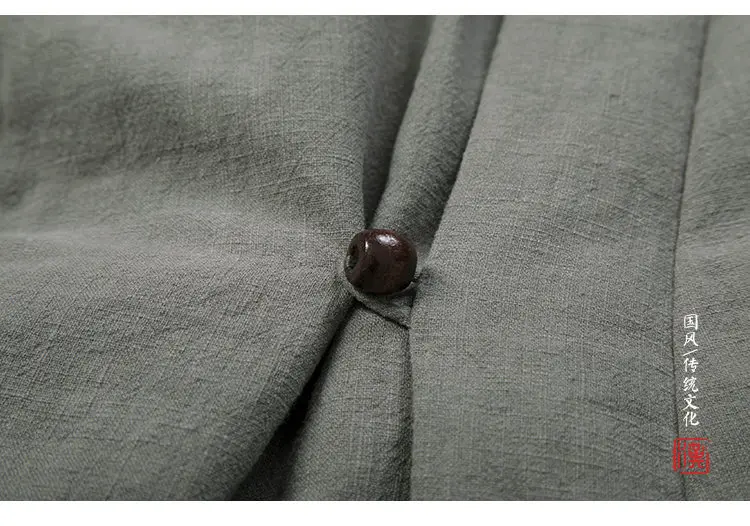 Tang Suit Cotton-Padded Jacket Men Chinese Stylethicken Coat Winter Vintage Solid Color Cotton Linen Outerwear Oriental Parkas