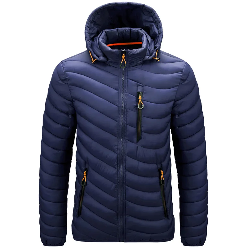2025 Winter New Men's Lightweight Detachable Hood Cotton Jacket Male Parkas Warm Outdoor Coat Casual Plus Size