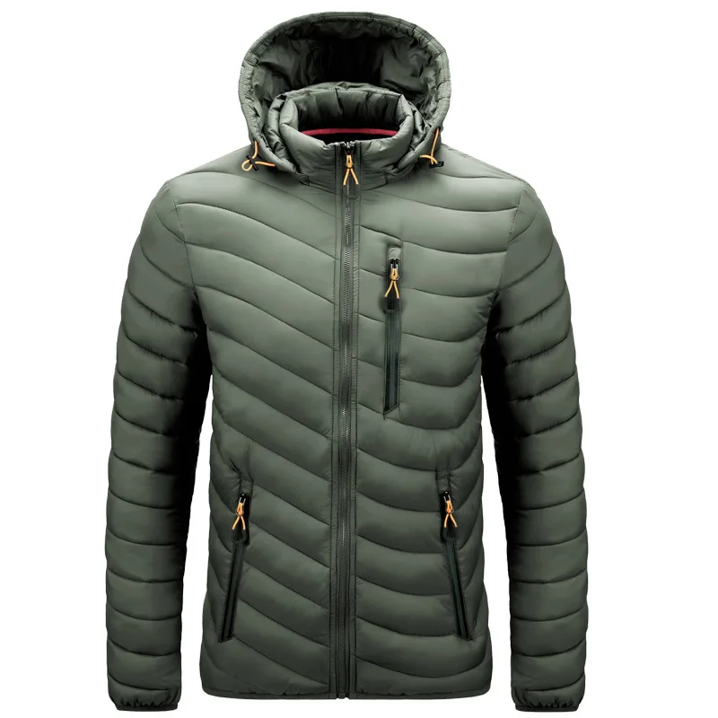 2025 Winter New Men's Lightweight Detachable Hood Cotton Jacket Male Parkas Warm Outdoor Coat Casual Plus Size