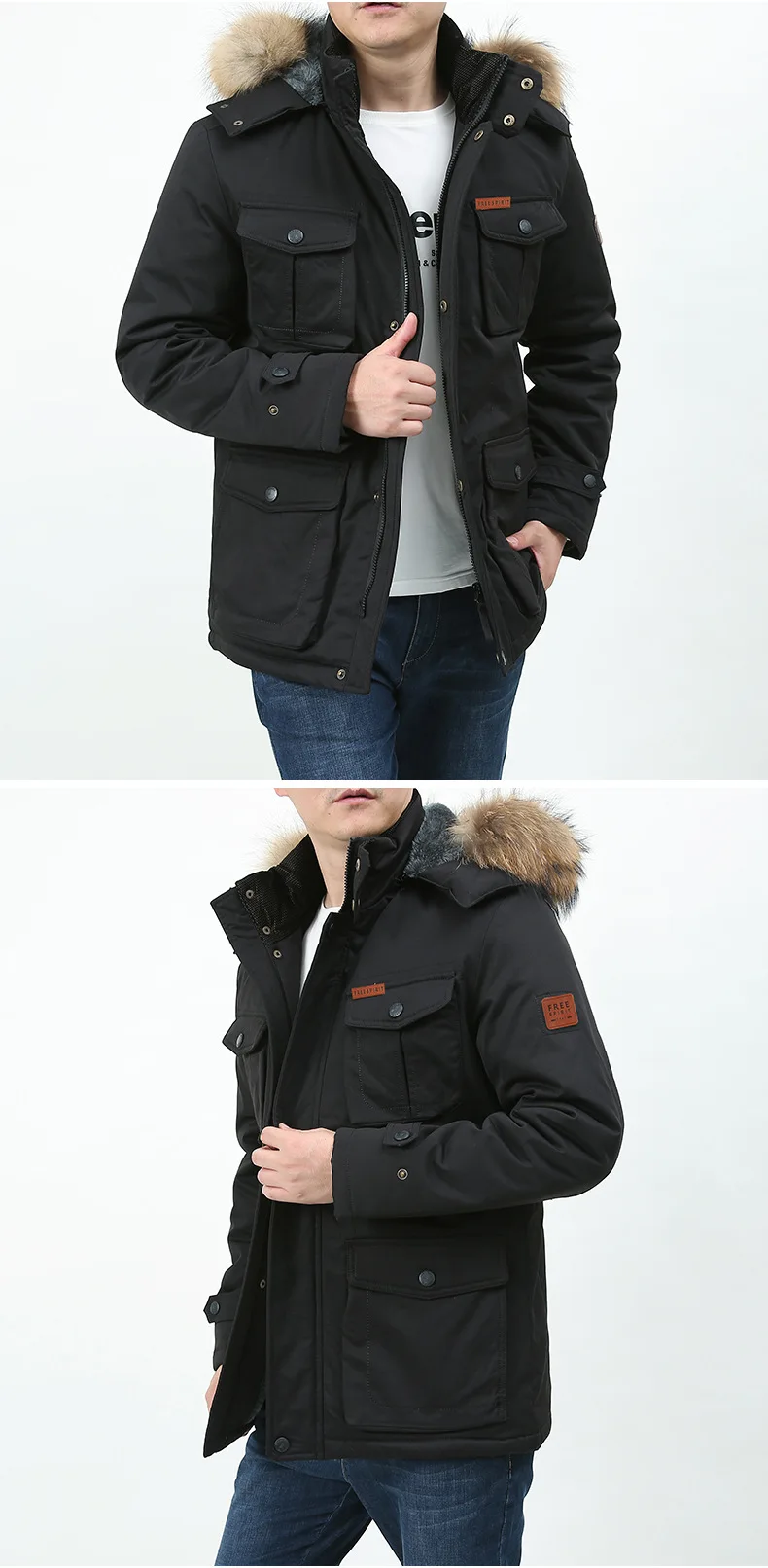 Military Cargo Coat Fur Collar Winter Warm Parkas Casual Cotton Padded Jacket Mens Thick Man Jacket Male Multi-Pocket Men Parka