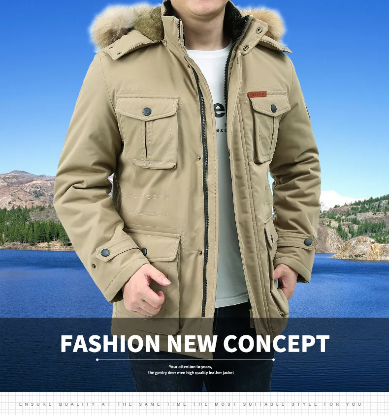 Military Cargo Coat Fur Collar Winter Warm Parkas Casual Cotton Padded Jacket Mens Thick Man Jacket Male Multi-Pocket Men Parka