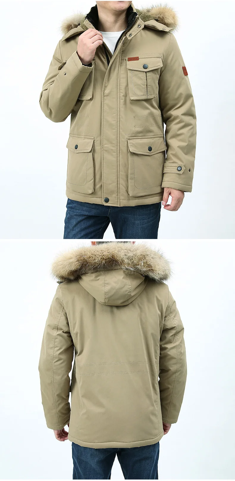 Military Cargo Coat Fur Collar Winter Warm Parkas Casual Cotton Padded Jacket Mens Thick Man Jacket Male Multi-Pocket Men Parka