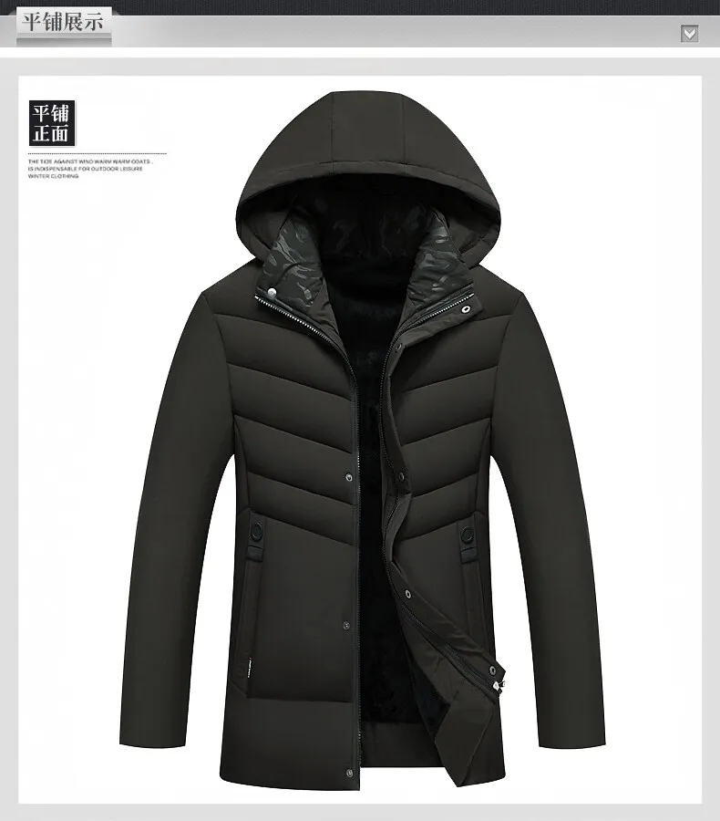 New Fashion Fleece Hooded Winter Coat Men Thick Warm Mens Winter Jacket Windproof Gift For Father Husband Parka Windproof Parkas