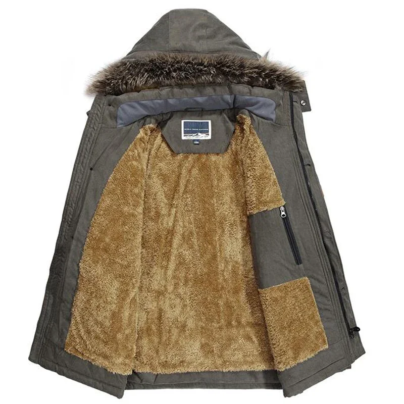 Casual Faux Fur Hooded Fleece Long Male Jacket Winter Jacket Men's Plus Size Cotton Padded Warm Parka CoatWindbreaker Parkas