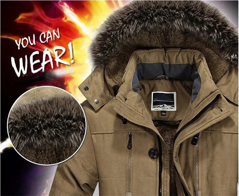Casual Faux Fur Hooded Fleece Long Male Jacket Winter Jacket Men's Plus Size Cotton Padded Warm Parka CoatWindbreaker Parkas