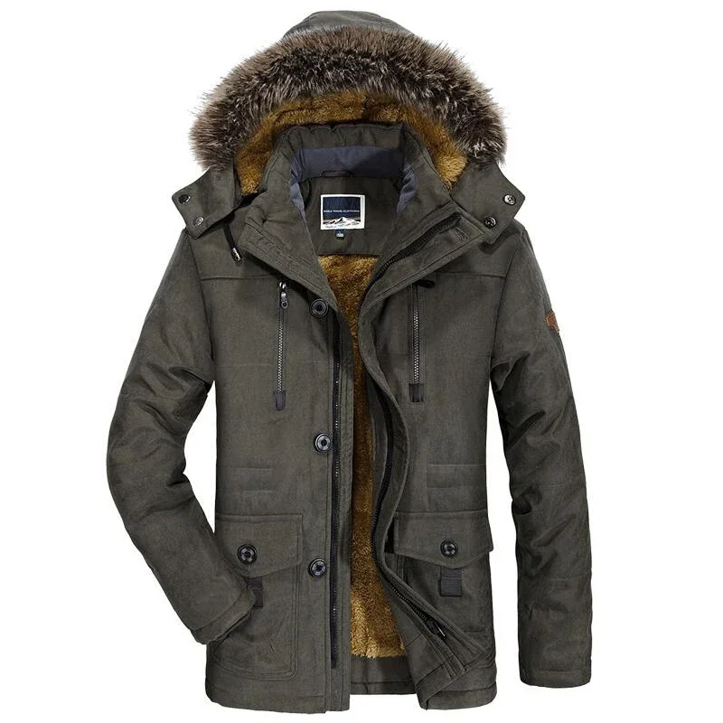 Casual Faux Fur Hooded Fleece Long Male Jacket Winter Jacket Men's Plus Size Cotton Padded Warm Parka CoatWindbreaker Parkas