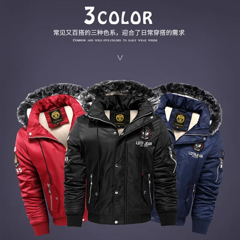 Winter Velvet and Thick Casual Men's Cotton Clothes Warm Hooded Coat Windproof Men's Large Size Cotton Clothes