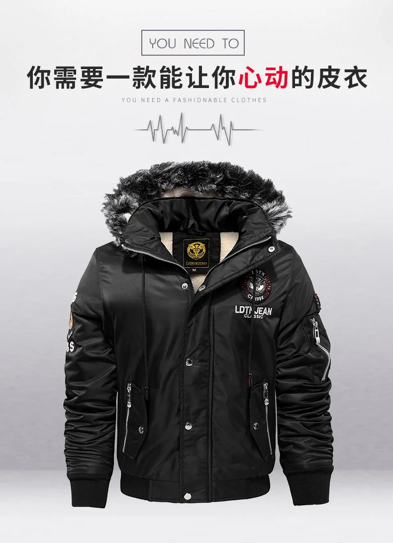 Winter Velvet and Thick Casual Men's Cotton Clothes Warm Hooded Coat Windproof Men's Large Size Cotton Clothes