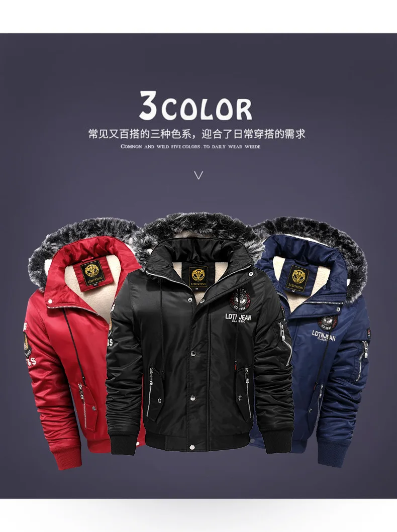 Winter Velvet and Thick Casual Men's Cotton Clothes Warm Hooded Coat Windproof Men's Large Size Cotton Clothes
