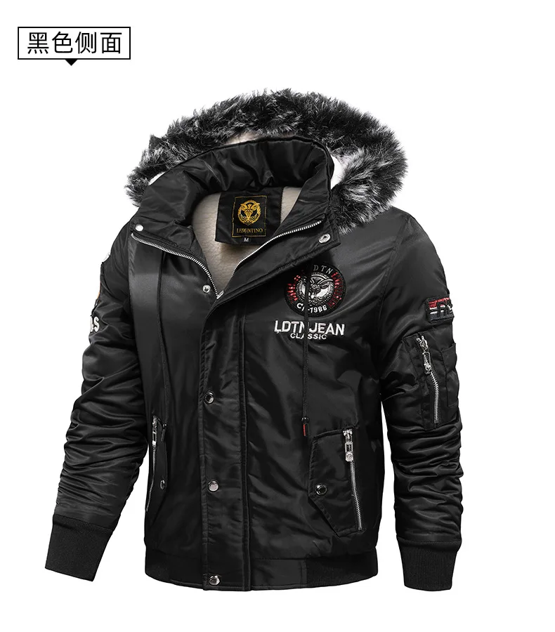 Winter Velvet and Thick Casual Men's Cotton Clothes Warm Hooded Coat Windproof Men's Large Size Cotton Clothes