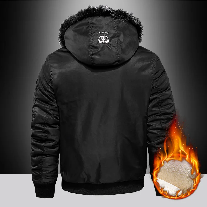 Winter Velvet and Thick Casual Men's Cotton Clothes Warm Hooded Coat Windproof Men's Large Size Cotton Clothes