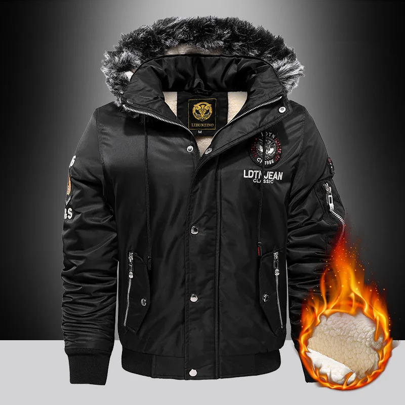 Winter Velvet and Thick Casual Men's Cotton Clothes Warm Hooded Coat Windproof Men's Large Size Cotton Clothes
