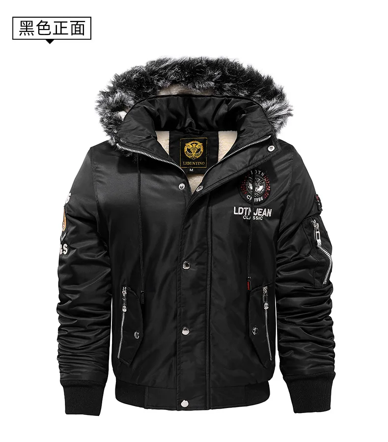 Winter Velvet and Thick Casual Men's Cotton Clothes Warm Hooded Coat Windproof Men's Large Size Cotton Clothes