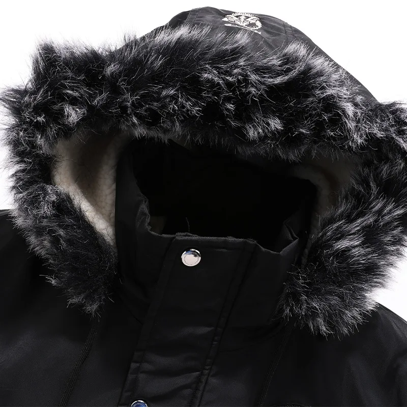 Winter Velvet and Thick Casual Men's Cotton Clothes Warm Hooded Coat Windproof Men's Large Size Cotton Clothes