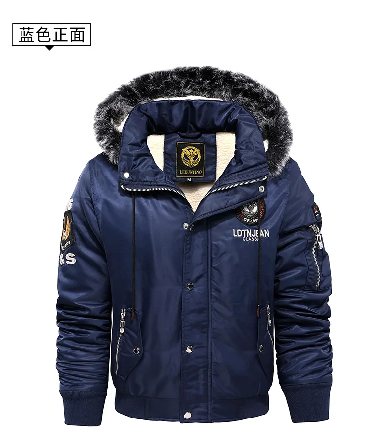 Winter Velvet and Thick Casual Men's Cotton Clothes Warm Hooded Coat Windproof Men's Large Size Cotton Clothes