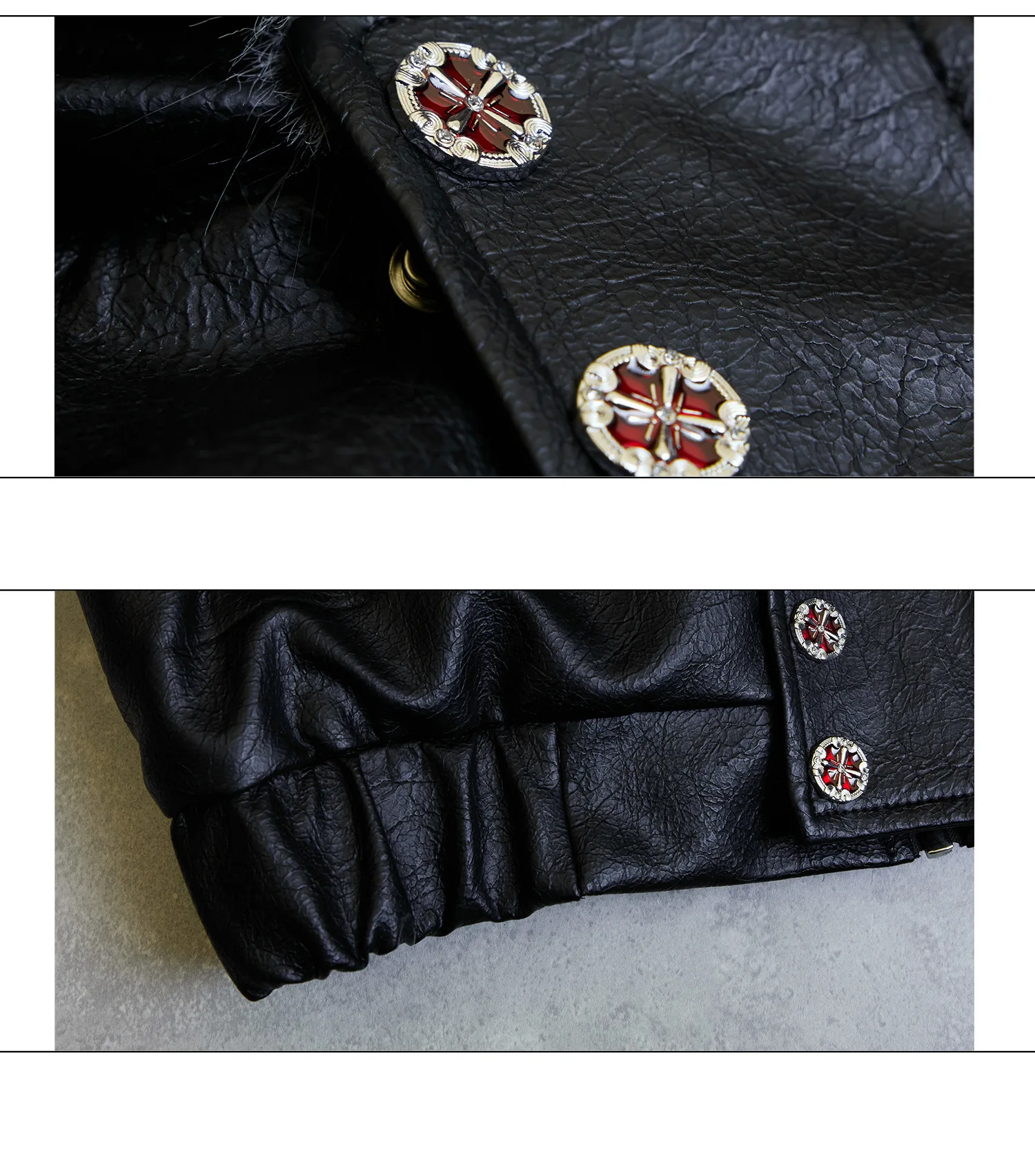 Rhinestone Rivet Faux Fur Liner Pu Leather Winter Jacket Man Woman Thickened Warmer Fur Collar Hooded Winter Furry Coat