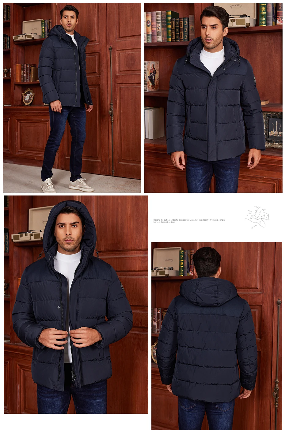 ICEbear 2024 Men's Winter Jacket with Zipper Filling Regular Fashion Padded Men's jackets MWD4287I