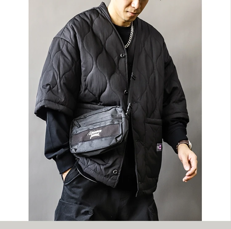 Autumn Winter Japanese Streetwear Half Sleeve Padded Jacket Harajuku Casual Mens Jacket Harajuku Thick Trendy V-Neck Coat Male