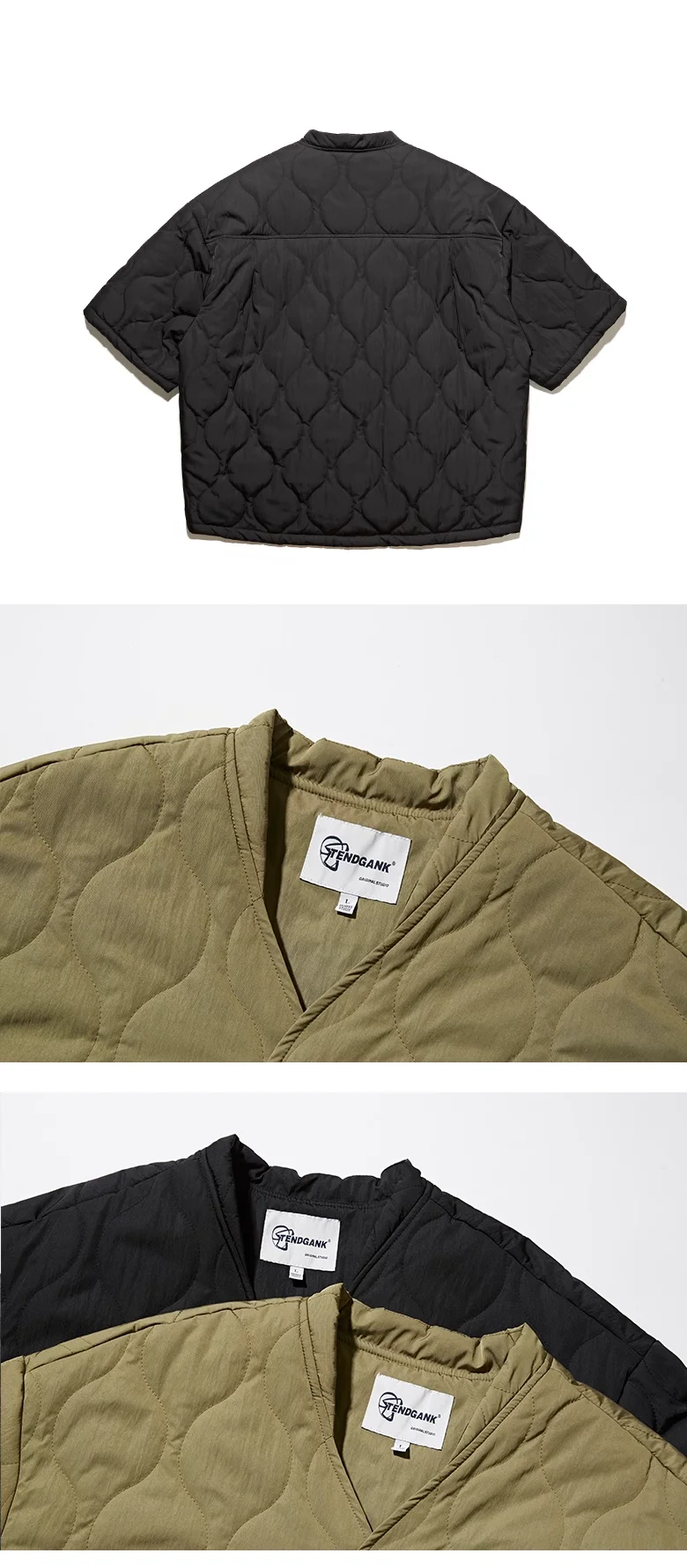 Autumn Winter Japanese Streetwear Half Sleeve Padded Jacket Harajuku Casual Mens Jacket Harajuku Thick Trendy V-Neck Coat Male