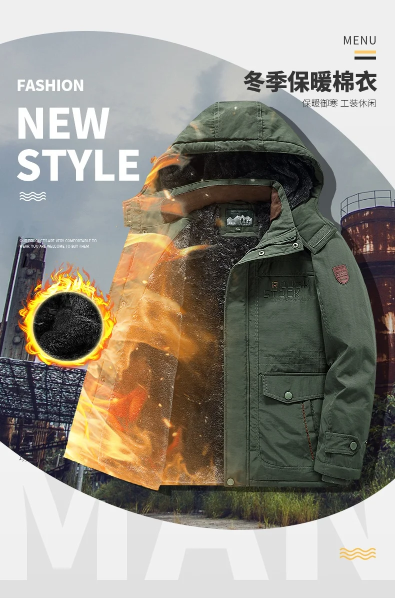 Men's Winter Loose Casual Multi-Pocket Cotton-Padded Jacket Outdoor Cold and Windproof Cotton-Padded Jacket