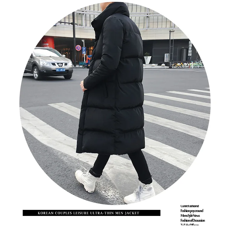 Korean Fashion Black Cotton Long Padded Parkas Coats Male 2025 Winter Casual Thicken Warm Puffer Jacket Men