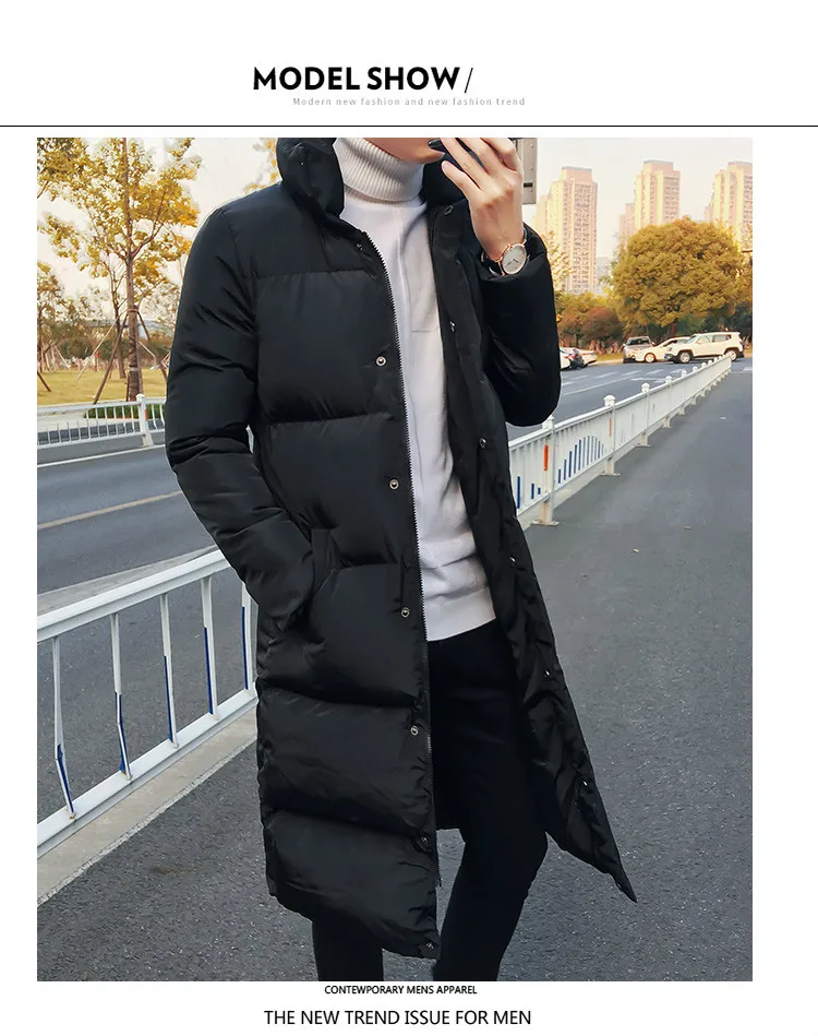 Korean Fashion Black Cotton Long Padded Parkas Coats Male 2025 Winter Casual Thicken Warm Puffer Jacket Men