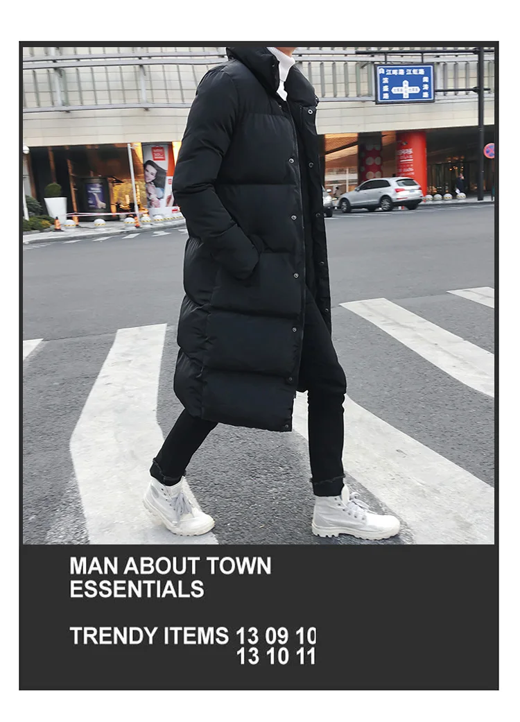 Korean Fashion Black Cotton Long Padded Parkas Coats Male 2025 Winter Casual Thicken Warm Puffer Jacket Men