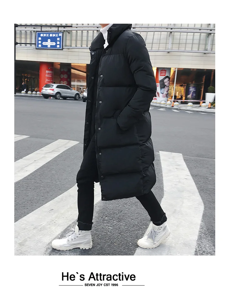 Korean Fashion Black Cotton Long Padded Parkas Coats Male 2025 Winter Casual Thicken Warm Puffer Jacket Men