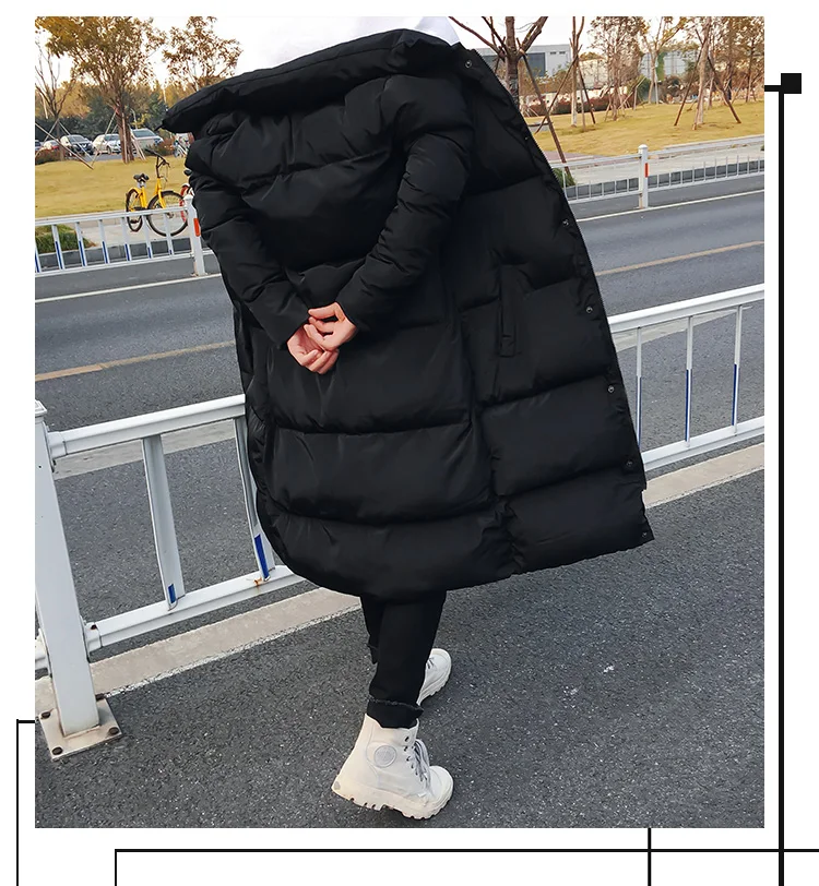 Korean Fashion Black Cotton Long Padded Parkas Coats Male 2025 Winter Casual Thicken Warm Puffer Jacket Men