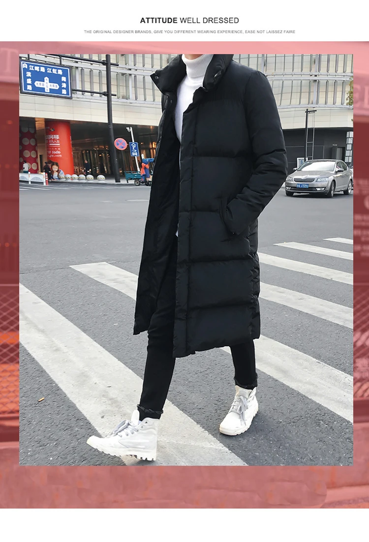 Korean Fashion Black Cotton Long Padded Parkas Coats Male 2025 Winter Casual Thicken Warm Puffer Jacket Men