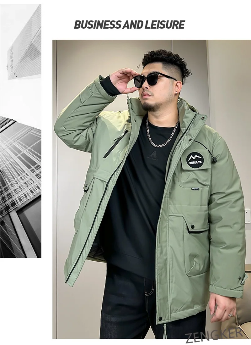 Big size winter loose hooded Parkas waterproofing clothing men's workwear casual pocket thickened 10xl 160kg jackets for men