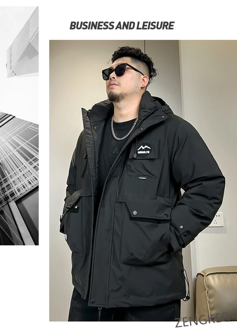 Big size winter loose hooded Parkas waterproofing clothing men's workwear casual pocket thickened 10xl 160kg jackets for men